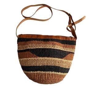 Vintage Brown & Black Medium Sisal Market Bag